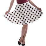 Polka Dots - Dark Sienna Brown on White A-line Skater Skirt