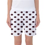 Polka Dots - Dark Sienna Brown on White Women s Basketball Shorts