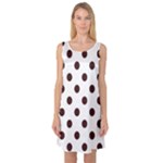 Polka Dots - Dark Sienna Brown on White Sleeveless Satin Nightdress