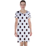 Polka Dots - Dark Sienna Brown on White Short Sleeve Nightdress