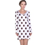Polka Dots - Dark Sienna Brown on White Long Sleeve Nightdress