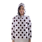 Polka Dots - Dark Sienna Brown on White Hooded Wind Breaker (Women)