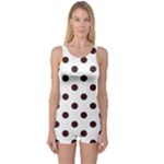 Polka Dots - Dark Sienna Brown on White One Piece Boyleg Swimsuit