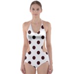 Polka Dots - Dark Sienna Brown on White Cut-Out One Piece Swimsuit