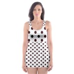 Polka Dots - Dark Sienna Brown on White Skater Dress Swimsuit