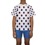 Polka Dots - Dark Sienna Brown on White Kid s Short Sleeve Swimwear