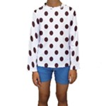 Polka Dots - Dark Sienna Brown on White Kid s Long Sleeve Swimwear