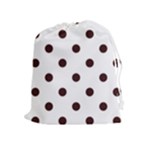 Polka Dots - Dark Sienna Brown on White Drawstring Pouch (XL)