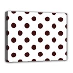 Polka Dots - Dark Sienna Brown on White Canvas 14  x 11  (Stretched)