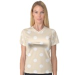 Polka Dots - White on Champagne Orange Women s V-Neck Sport Mesh Tee