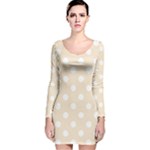 Polka Dots - White on Champagne Orange Long Sleeve Velvet Bodycon Dress