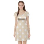 Polka Dots - White on Champagne Orange Short Sleeve Skater Dress