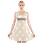 Polka Dots - White on Champagne Orange V-Neck Sleeveless Dress