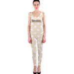 Polka Dots - White on Champagne Orange OnePiece Catsuit