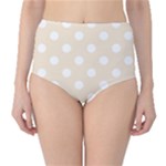 Polka Dots - White on Champagne Orange High-Waist Bikini Bottoms
