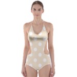 Polka Dots - White on Champagne Orange Cut-Out One Piece Swimsuit