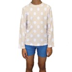 Polka Dots - White on Champagne Orange Kid s Long Sleeve Swimwear