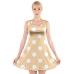 Polka Dots - White on Sunset Orange V-Neck Sleeveless Dress