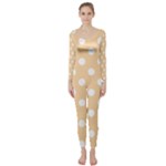 Polka Dots - White on Sunset Orange Long Sleeve Catsuit