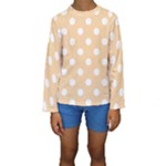 Polka Dots - White on Sunset Orange Kid s Long Sleeve Swimwear