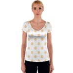 Polka Dots - Sunset Orange on White Women s V-Neck Cap Sleeve Top