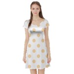 Polka Dots - Sunset Orange on White Short Sleeve Skater Dress
