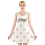 Polka Dots - Sunset Orange on White V-Neck Sleeveless Dress