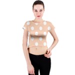 Polka Dots - White on Apricot Orange Crew Neck Crop Top