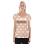 Polka Dots - White on Apricot Orange Women s Cap Sleeve Top