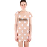 Polka Dots - White on Apricot Orange Short Sleeve Bodycon Dress
