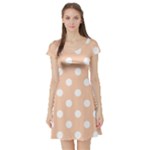 Polka Dots - White on Apricot Orange Short Sleeve Skater Dress