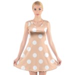 Polka Dots - White on Apricot Orange V-Neck Sleeveless Dress