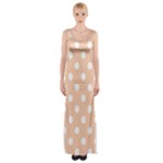 Polka Dots - White on Apricot Orange Maxi Thigh Split Dress