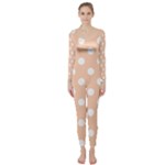 Polka Dots - White on Apricot Orange Long Sleeve Catsuit