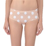 Polka Dots - White on Apricot Orange Mid-Waist Bikini Bottoms