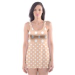 Polka Dots - White on Apricot Orange Skater Dress Swimsuit