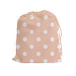 Polka Dots - White on Apricot Orange Drawstring Pouch (XL)