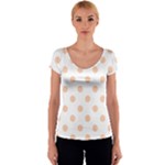 Polka Dots - Apricot Orange on White Women s V-Neck Cap Sleeve Top