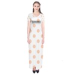 Polka Dots - Apricot Orange on White Short Sleeve Maxi Dress