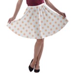 Polka Dots - Apricot Orange on White A-line Skater Skirt