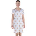 Polka Dots - Apricot Orange on White Short Sleeve Nightdress