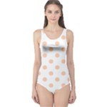 Polka Dots - Apricot Orange on White One Piece Swimsuit