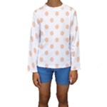 Polka Dots - Apricot Orange on White Kid s Long Sleeve Swimwear