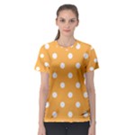 Polka Dots - White on Pastel Orange Women s Sport Mesh Tee