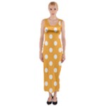 Polka Dots - White on Pastel Orange Fitted Maxi Dress