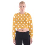 Polka Dots - White on Pastel Orange Women s Cropped Sweatshirt