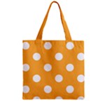 Polka Dots - White on Pastel Orange Zipper Grocery Tote Bag