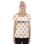 Polka Dots - Pastel Orange on White Women s Cap Sleeve Top