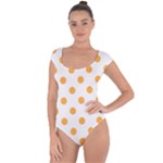 Polka Dots - Pastel Orange on White Short Sleeve Leotard (Ladies)