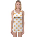 Polka Dots - Pastel Orange on White One Piece Boyleg Swimsuit